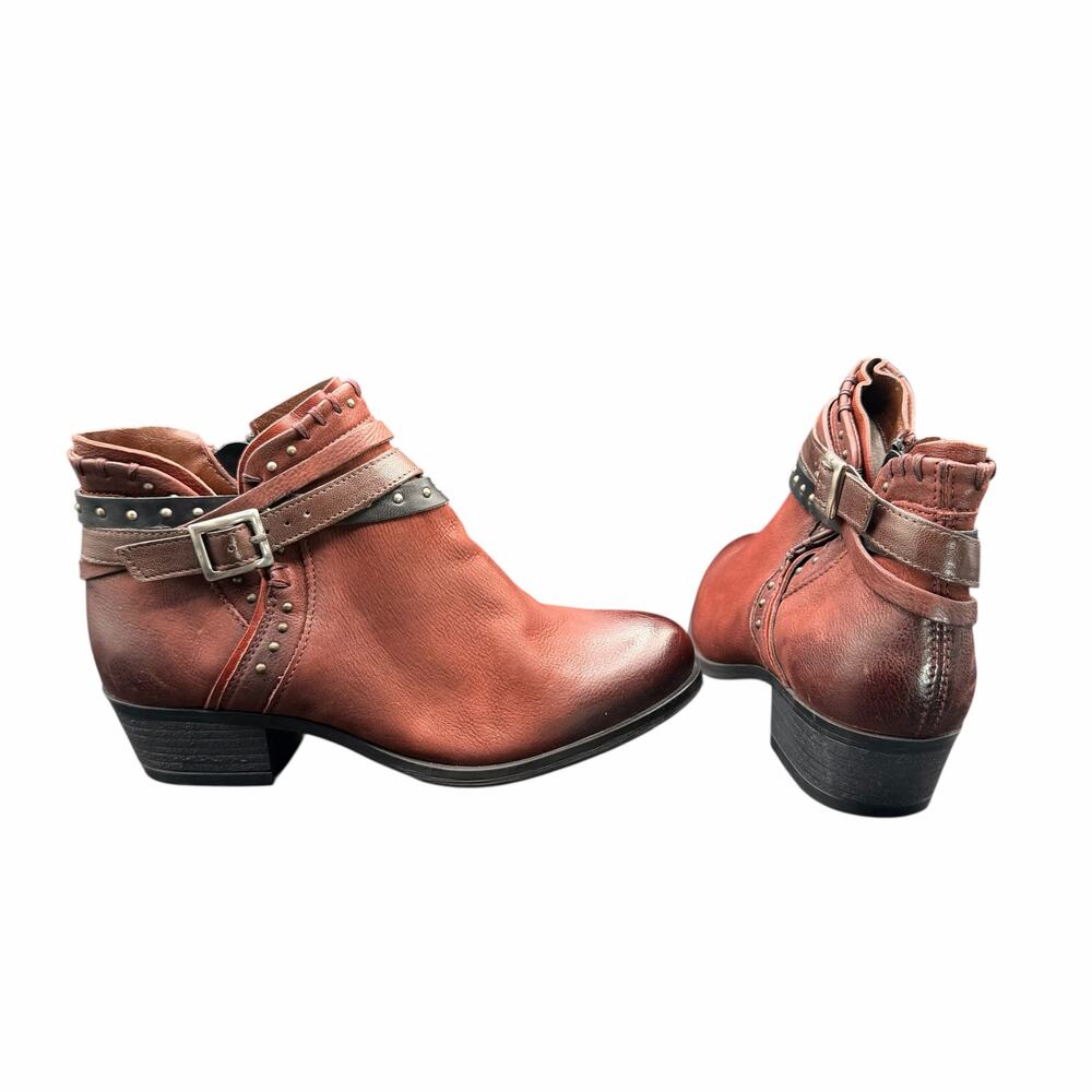 Miz Mooz Booker Wide Leather Studded Ankle Boots Burgundy 39 (8.5–9)